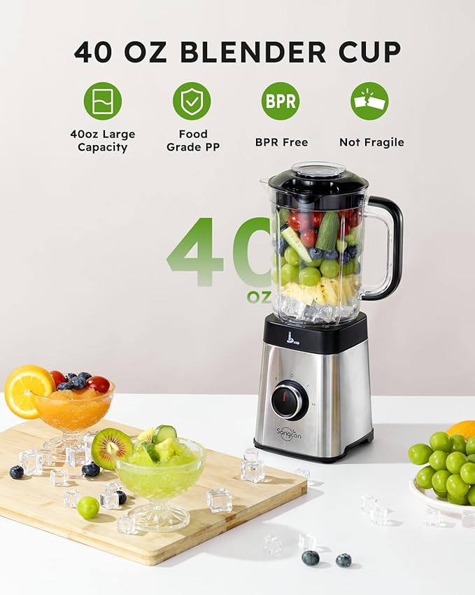Sangcon Blenders for Kitchen - Smoothie Blender - Personal Blender for Shakes and Smoothies, Grinding & more, 40 oz Jar & 17oz Cup with To-Go Lid