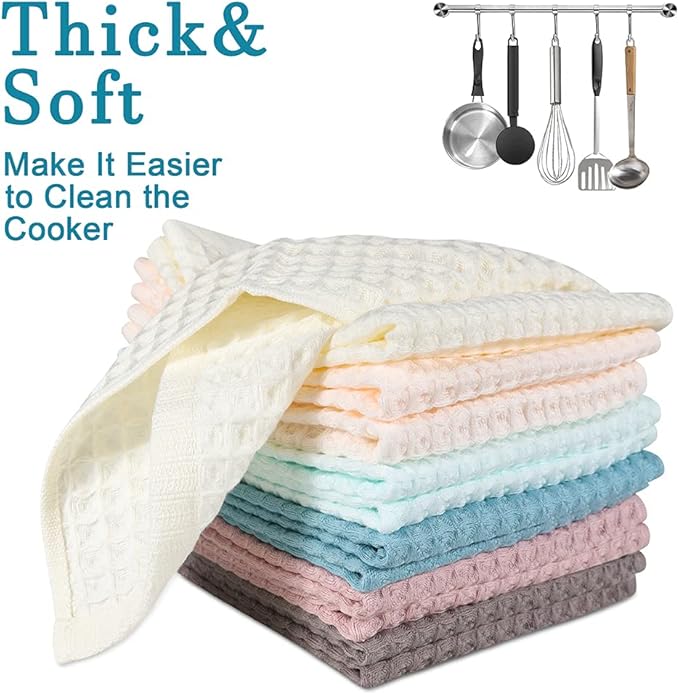 vfaejll 12 Pcs 13" x 13" Waffle Weave Kitchen Dish Cloths Set, 100% Cotton Super Absorbent Dish Towels for Washing Dishes & Drying, Multi Color