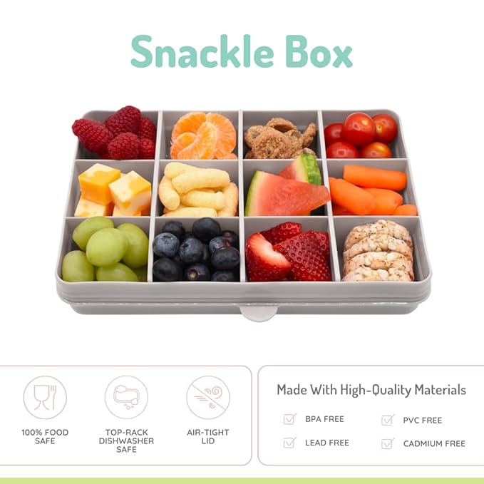 melii Snackle Box |12-Compartment Snack Container with Removable Dividers, BPA-Free Food Storage for Travel, School & On-the-Go Snacks, Kids & Family Organizer (Grey)