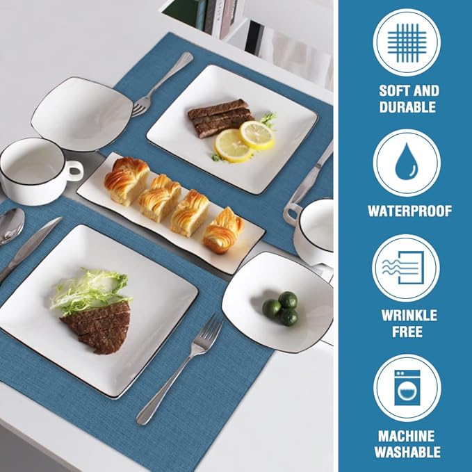 H.VERSAILTEX Linen Placemats Set of 4 Premium Solid Table Mats for Dining Table Spill-Proof Waterproof Heat-Resistant Kitchen Mats Washable, 12x18 inches, Ink Blue