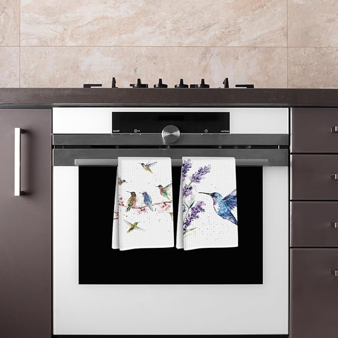 Lovdazzles 2 Pcs Floral Hummingbird Decorative Kitchen Tea Towels, Absorbent Microfiber Dish Hand Towels,Hummingbird Gifts for Women Spring Housewarming Bathroom Kitchen Holiday