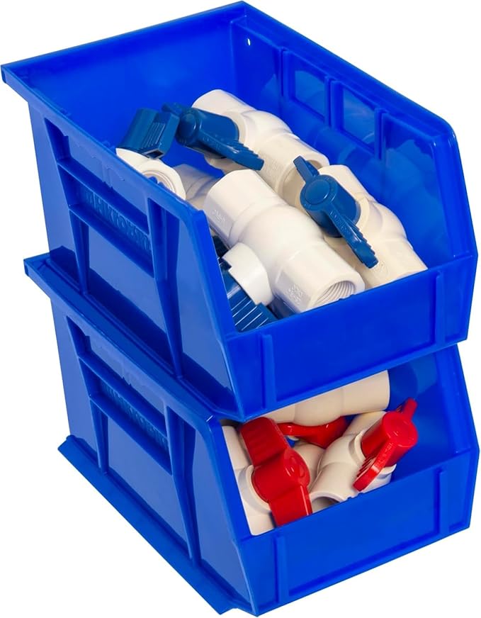 Akro-Mils 30237 AkroBins Plastic Storage Bins, Space-Saving Stackable Bins for Garage, Pantry, Craft Organization, 9" x 6" x 5", Blue, 12-Pack