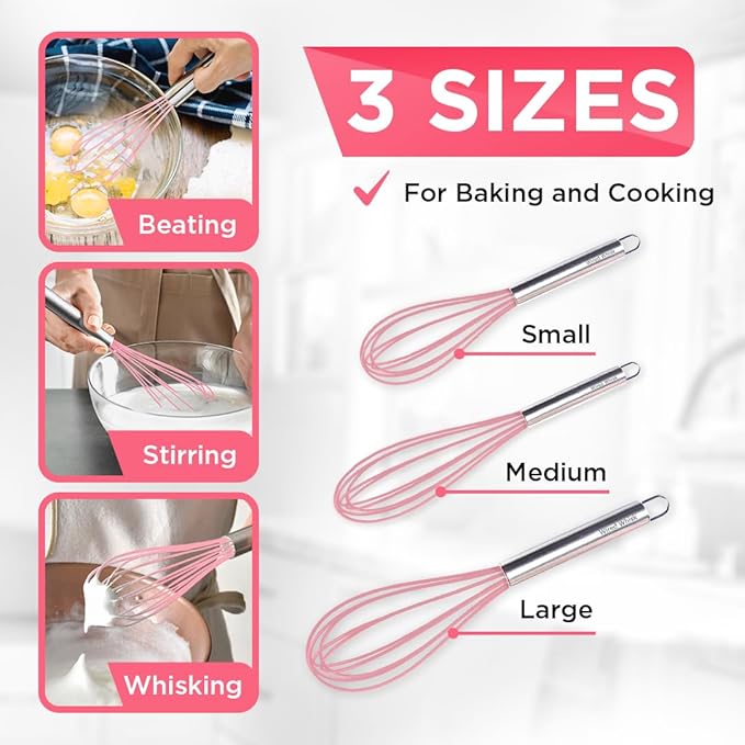 Silicone Whisk Set - Non-Scratch - Pink