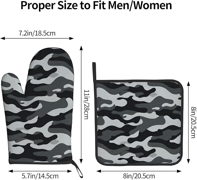 Black and Gray Gcamouflage Oven Mitts and Pot Holders Heat Resistant Oven Mitts Safe for Baking Cooking BBQ
