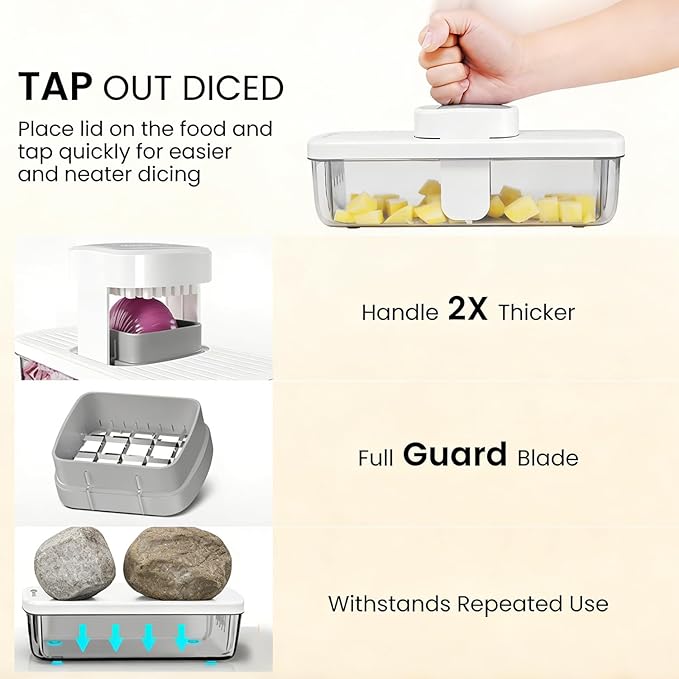 Vegetable Chopper Mandoline Slicer 8-in-1 with Container, 8 Blades for Onion, Veggie & Fruit, Easy Food Slicer Dicer Cutter, Kitchen Gadgets & Essentials