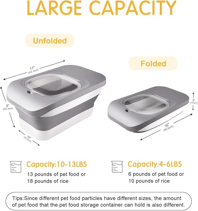HOYTAMDAR 13 Lbs Dog Food Container, Collapsible Dog Food Storage Container with Airtight Lid, Cat Food Storage container Dry Food for Pets, Rice, Cereal, Silicone Pet Bowl and Dog Food Scoop