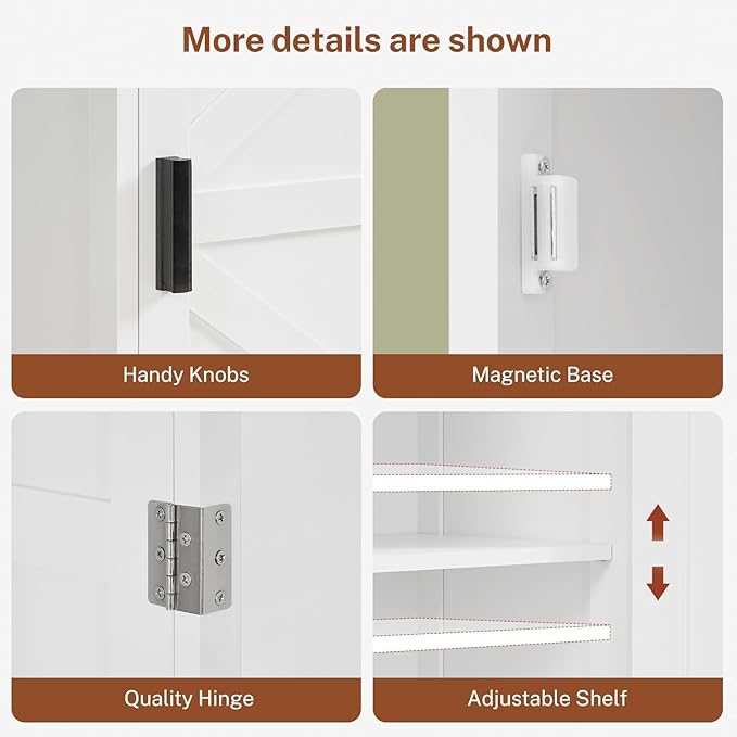 TEENFON 67" H Tall Storage Cabinet with 2 Doors, Bathroom Storage Cabinet, Kitchen Pantry Cabinets for Living Room, Dining Room, Bathroom, White
