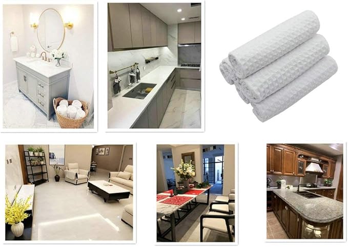 Microfiber Kitchen Cleaning Cloth Thick Dish Rags Waffle Weave Washcloths Dish Cloths Ultra Absorbent Odor Free 12inch X 12inch 6 Pack White