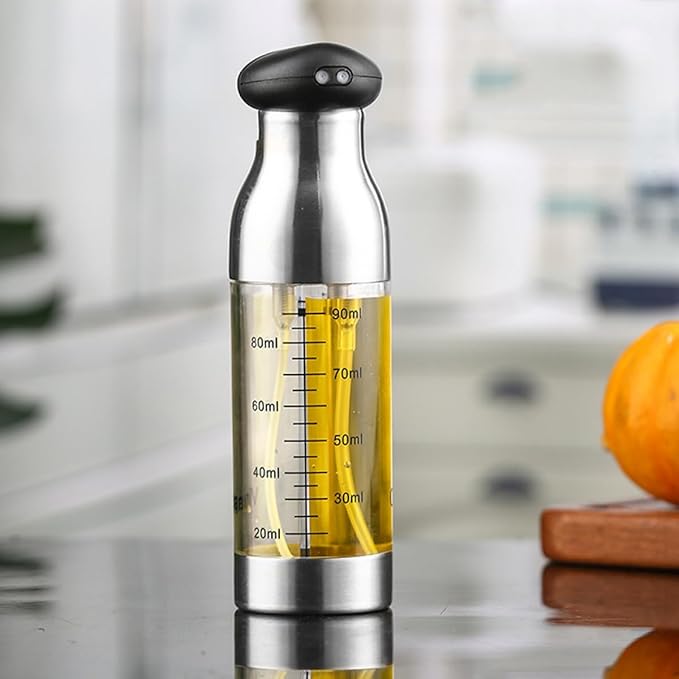 Stainless Steel Dual-head Oil and Vinegar Sprayer Set, 2pcs Portable Kitchen Oil Dispenser with Brush, Mist Spray and Press Bottle for Cooking and Salad Use