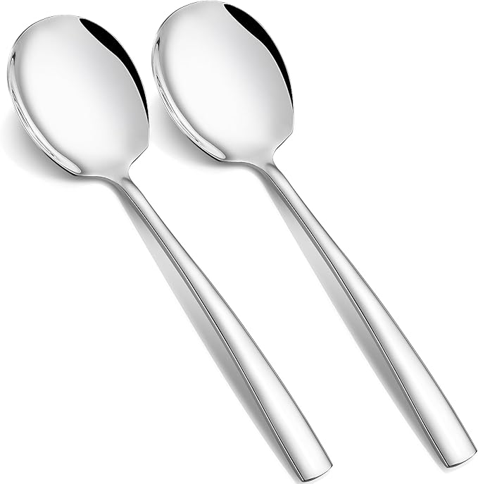 Extra Large Serving Spoons Set 11.7-Inch Silver Serving Utensils 18/8 Stainless Steel Big Metal Spoons for Buffet, Parties, Catering, Banquet - Dishwasher Safe (2-Pack, Silver)