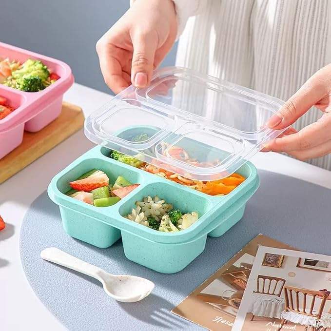 Emptycolor 3 Pack 3 Compartment Lunch Snack Containers with Lids, Meal Prep Bento Snack Boxes, BPA Free, Reusable Food Storage Lunchable Containers for People Work Travel