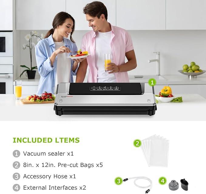 Bonsenkitchen Vacuum Sealer Machine | Compact Food Sealer for Kitchen Storage & Meal Prep | Multiple Modes | External Vacuum System | 5 Bags, Silver