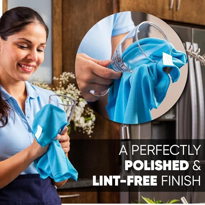 Longmann Microfiber Glass Cleaning Cloths | Streak Free Windows & Mirrors | Lint Free Towels | Car Windows Wipes | Polishing Rags | Machine Wash- 8 Pack (Green 2 Pack, Blue 6 Pack)