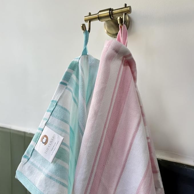THE COVERS Multi-Pack Premium 100% Cotton Kitchen Towels in 6 Attractive Colors | Lavishly Large Towels (20.5”x30.5”) with Handy Hanging Loop for Drying | Arrives Gift-Ready, with a Signature Tote