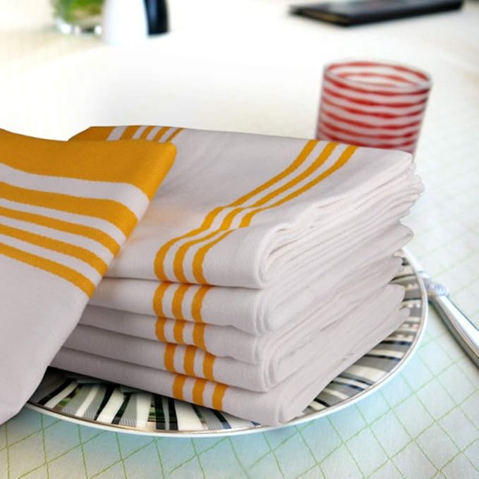 Urban Villa Kitchen Towels 100% Cotton Dish Towels for Kitchen(Set of 6)20”x30” Dish Cloths Highly Absorbent Kitchen Linen Set with Hanging Loop Perfect for Drying Dishes Cleaning Towels-Yellow White