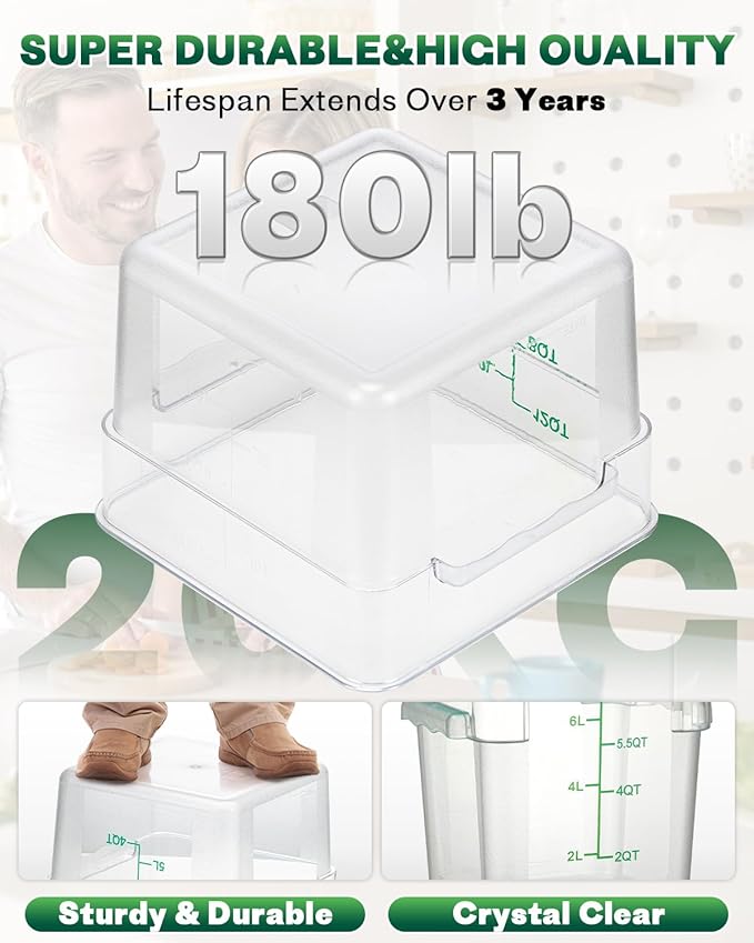 2QT NSF Food Storage Containers: 6 PCS [Food Grade][Hot&Cold Resistant] Commercial Clear Square Food Storage Containers with Scales Handles for Home Restaurant Kitchen Proof Dough(BPA FREE-GREEN N2)