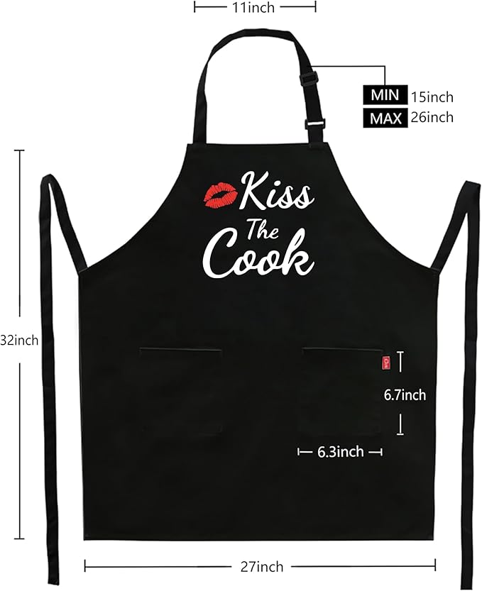 Kaidouma Funny Aprons for Women Men - Kiss the Cook Apron - Funny Chef Cooking BBQ Grill Aprons with 2 Pockets - Birthday Mothers Day Gifts for Mom, Wife - Fathers Day Christmas Gifts for Dad, Husband