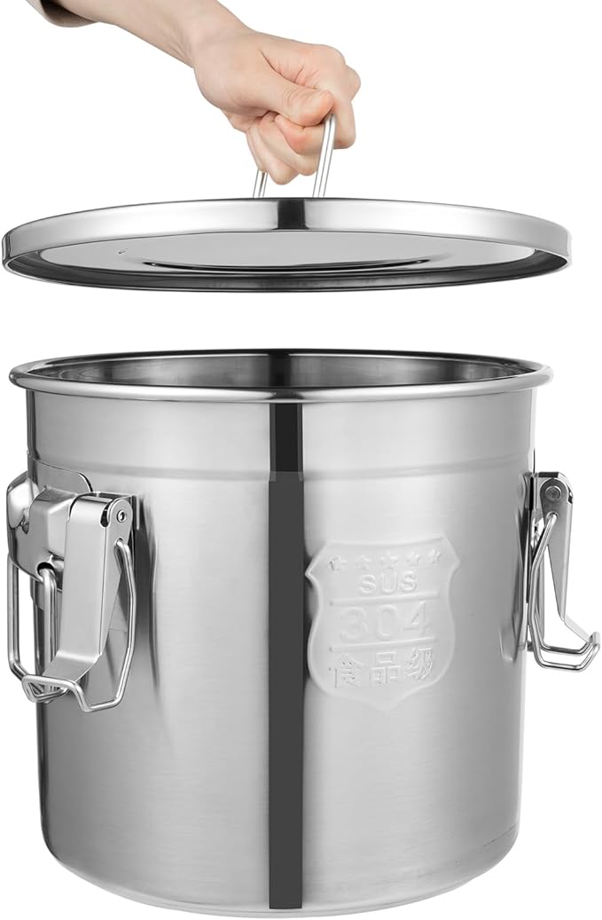 3.2Gal Stainless Steel Canister with Airtight Lid 15-22Lbs Flour Storage Containers for Kitchen Metal Rice Bucket Coffee Canister Dog Food Container Milk Can w/Handles & Sealing Buckles (12L)