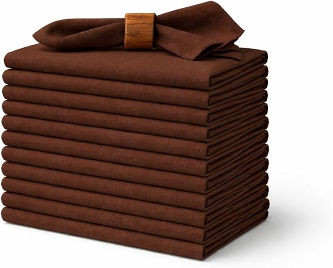 Marubhumi Cotton Cloth Dinner Napkins Set of 12, 18x18 Natural Premium Quality Mitered Corners Cotton Blend Wedding and Cocktail Napkins, Machine Washable (Brown)