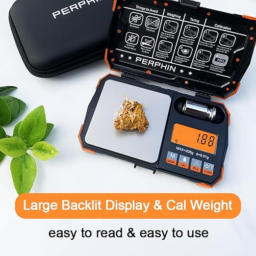 Pocket Scale, Dual Powered, Precision Gram Scale with Zipper Case, Digital Small Coin Scale, Large Backlight Display, 200g x 0.01g, 6 Weighing Units,Cal Weight, USB Cable Included