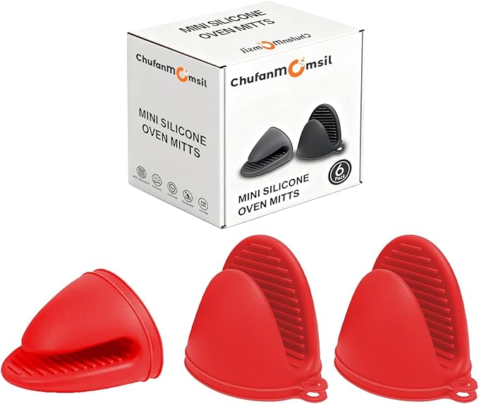 3 Pairs Silicone Oven Mitts Sets Pot Holders Heat Resistant for Kitchen - Small Kitchen Mittens Silicone Rubber Air Fryer Mitts Mini Pot Pinch Grip for Cooking & Baking, Red
