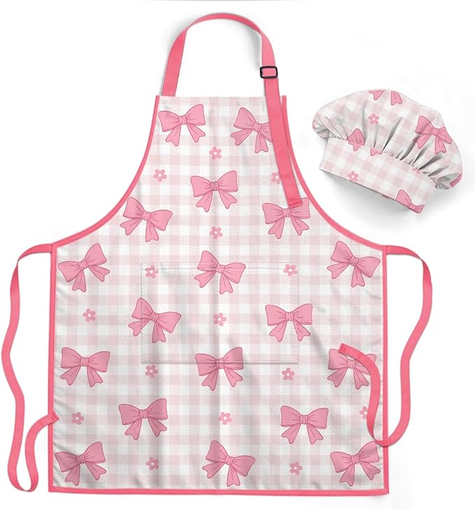 SANDJEST Kids Apron with Chefs Hat Set, Kitchen Apron Gifts