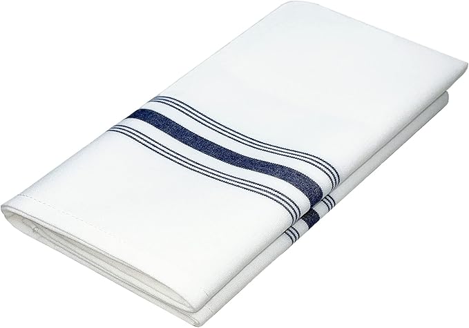 Bistro Restaurant Stripe Cloth Napkins Set of 12 Pack, Commercial Quality 18 x 22 Inches, MJS Linen Dinner Napkins Cloth Washable, Non-Iron, No Fade, Soil Release, Navy Blue Stripes