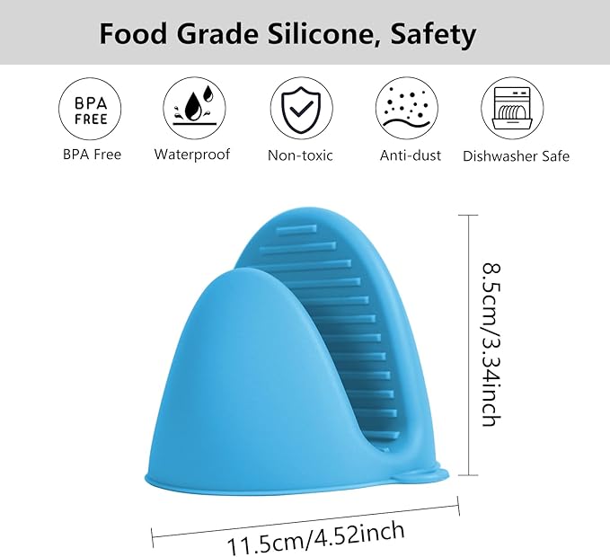 3 Pairs Oven Mitts Silicone Pot Holders Set Heat Resistant for Kitchen - Mini Silicone Oven Gloves Small Mittens Short Grips for Cooking & Baking, Blue