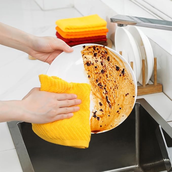 100% Cotton Kitchen Towels and Dishcloths Set, Pack of 8 Super Absorbent 16" x 25" Kitchen Towels and 13" x 13" Dish Cloths (400 GSM)