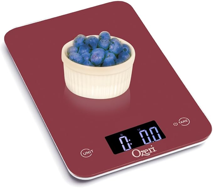 Ozeri Touch Professional Tempered Glass Digital Kitchen Scale, Red Engine