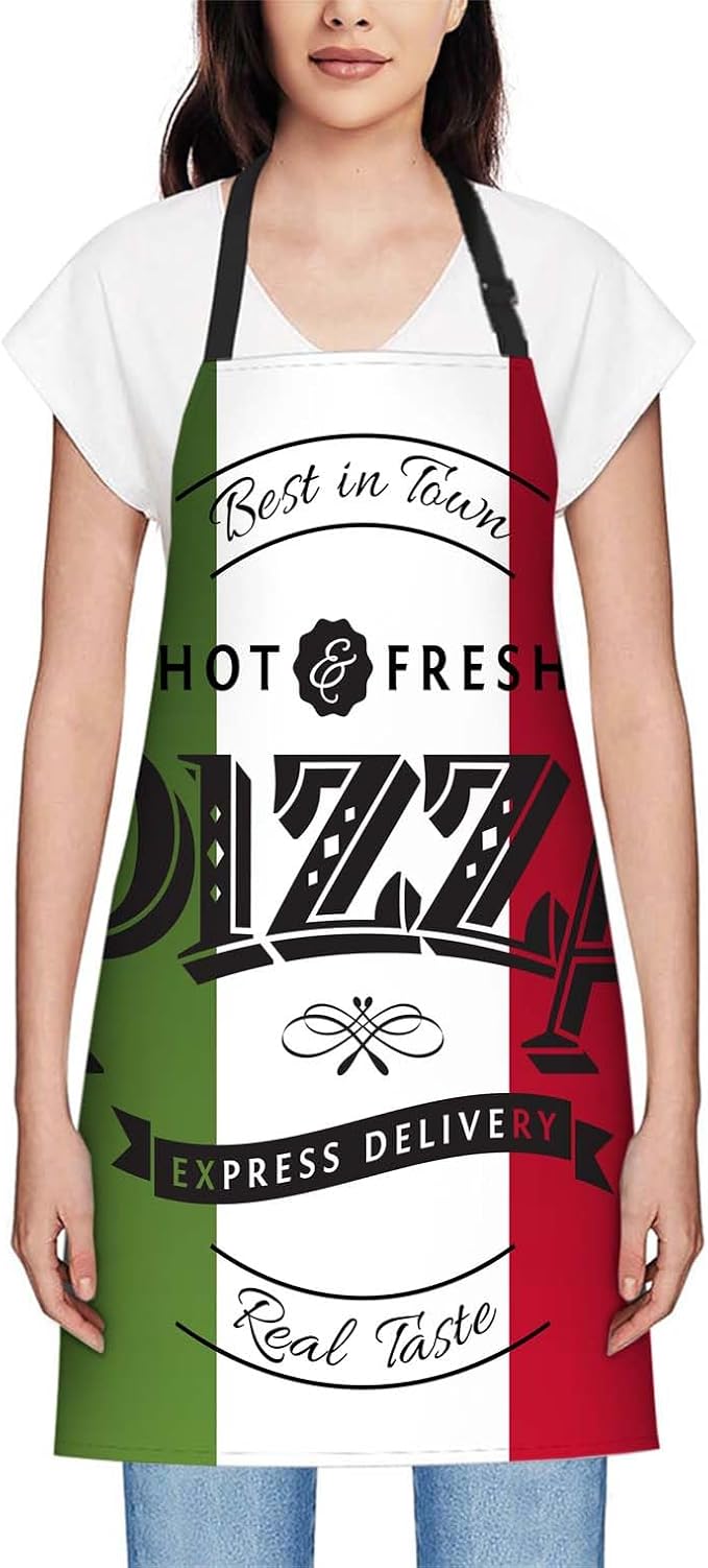 oFloral Pizza Poster Apron Unisex Adjustable Bib Apron, Cooking Kitchen Chef Apron, Women Men Apron for Home Kitchen, Restaurant, Coffee house