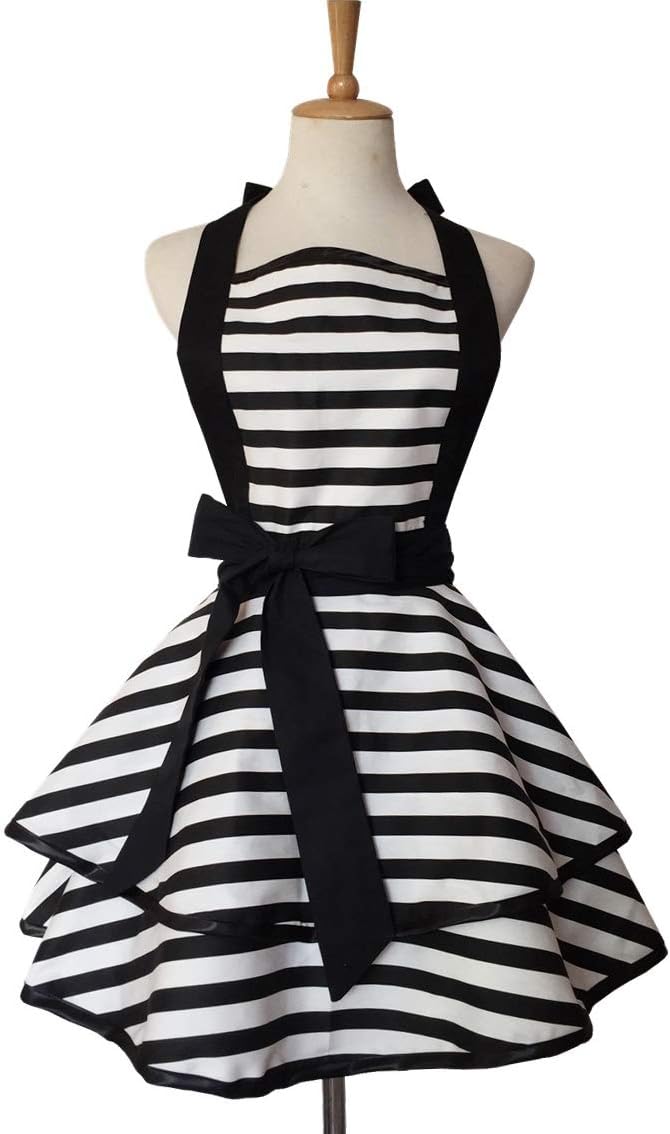 Hyzrz Lovely Handmade Cotton Retro Aprons for Women Girls Cake Kitchen Cook Apron for Mother's Gift (Black)