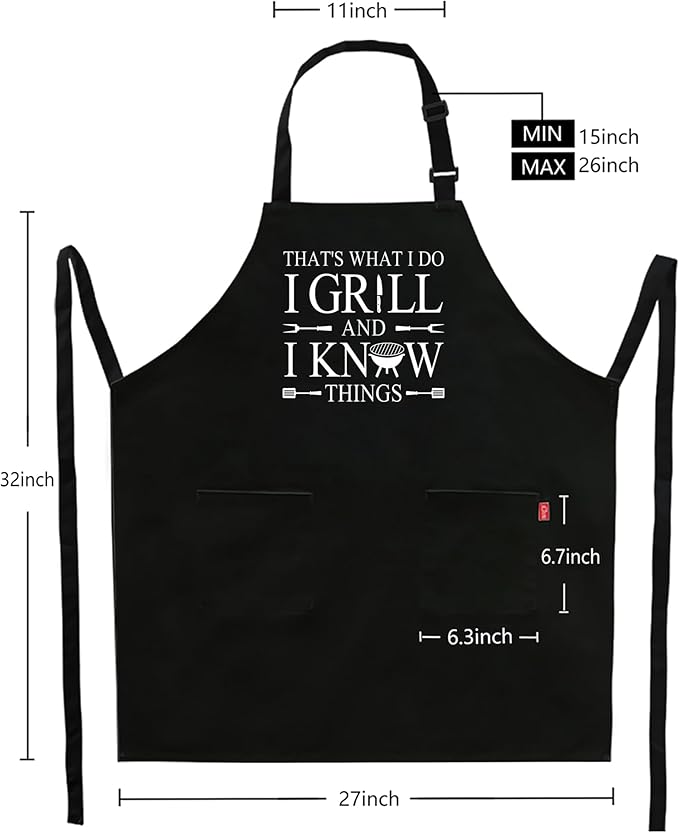 Kaidouma Funny BBQ Grilling Aprons for Men - Men's Kitchen Chef Cooking Aprons with 2 Pockets and 40” Long Ties - That's What I Do I Grill and I Know Things