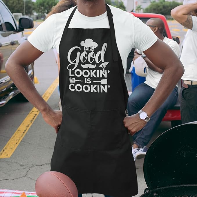 SANDJEST Men's Aprons with Pockets - Funny Aprons for Men BBQ, Kitchen, Cooking - Gifts for Birthday, Birthday