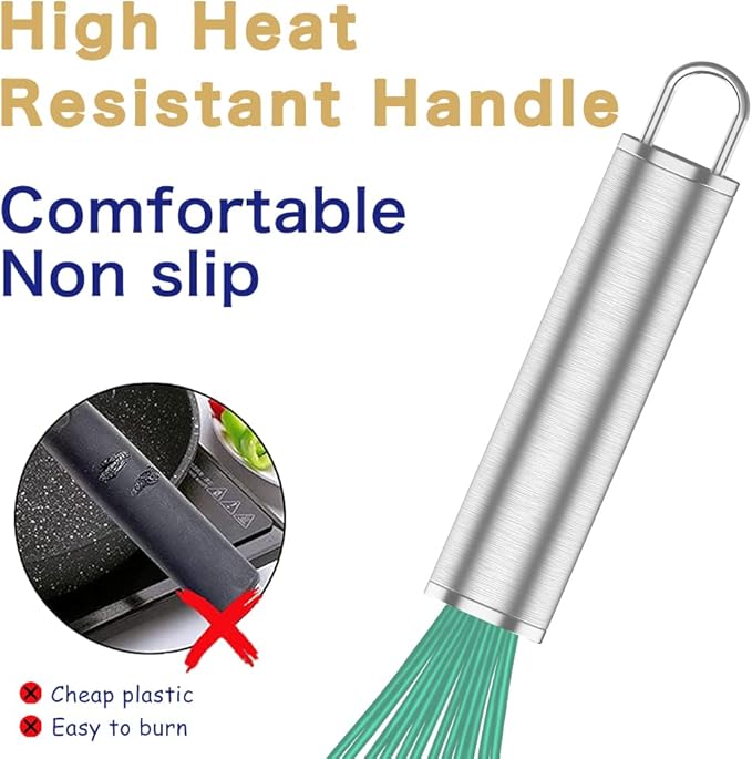 OYV Teal Silicone Whisk, Professional Silicone Whisks For Cooking Non Scratch, Stainless Steel & Silicone Wisk,Plastic Rubber Whisk Tool for Nonstick Cookware Pans, Silicon Wisks Set of 3, Aqua