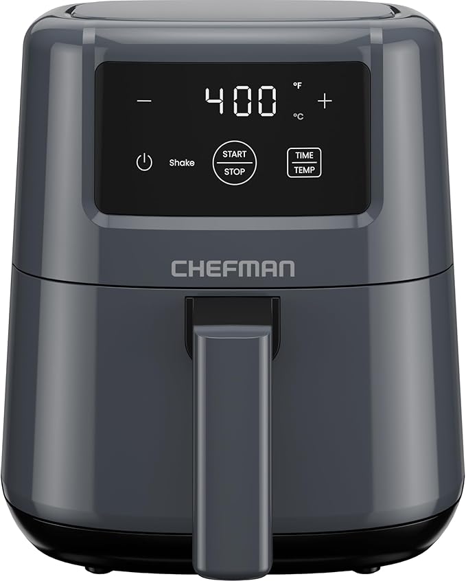 CHEFMAN 2 Qt Mini Air Fryer – Digital Space-Saving Compact Air Fryer with Nonstick and Dishwasher Safe Basket, Quick & Easy Meals in Minutes, Features Digital Timer and Shake Reminder – Grey
