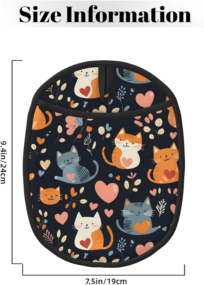 Cat Heart Silicone Pot Holders Set of 2, Heat Resistant up to 500°F, Non-Slip Kitchen Hot Pads with Pocket and Soft Quilted Cotton Lining for Baking, Cooking and Hot Pots