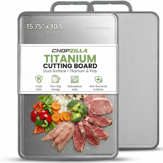 Chopzilla Titanium Cutting Board, Food Safe Double Sided PP and Titanium Cutting Boards for Kitchen with Etched-In Ruler for Meats, Vegetable Chopping, Dishwasher Safe - 15.75" x 10.5" (1 Pk)