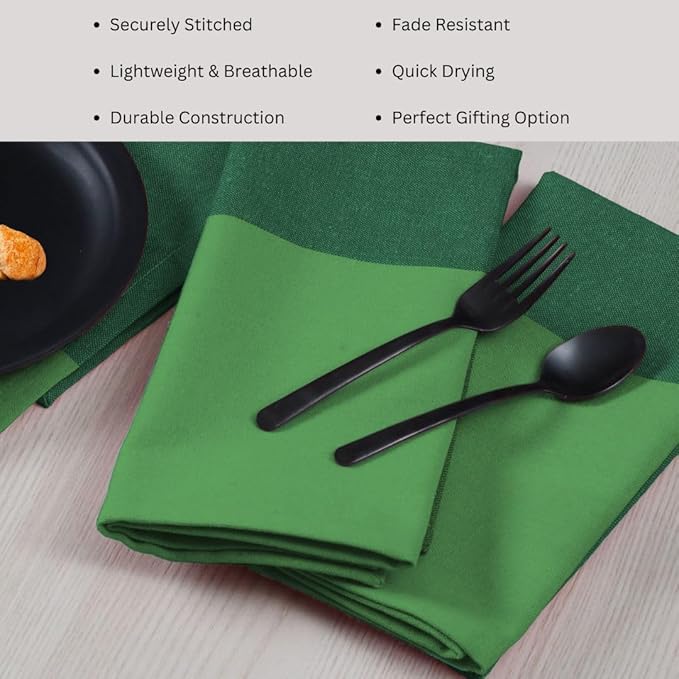 Set of 6 Cloth Dinner Napkins 100% Cotton - Soft Durable Washable - for Dining Parties Weddings Christmas Easter and Everyday Use Farmhouse Table Cloth Napkins 18x18 Inch Green