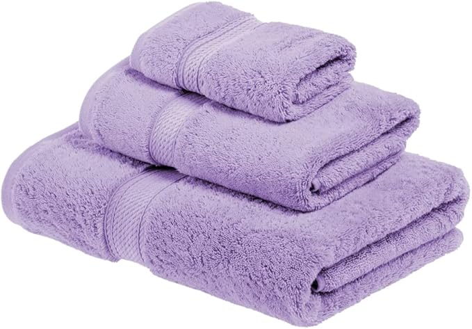 SUPERIOR Egyptian Cotton Pile 3 Piece Towel Set, Includes 1 Bath, 1 Hand, 1 Face Towel/Washcloth, Ultra Soft Luxury Towels, Thick Plush Essentials, Guest Bath, Spa, Hotel Bathroom, Purple