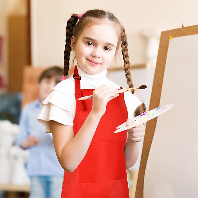 Morcheiong 8/12/24 Pack Adjustable Kids Apron Bulk with 2 Pockets Toddler Apron Kids Painting Aprons for Baking Painting