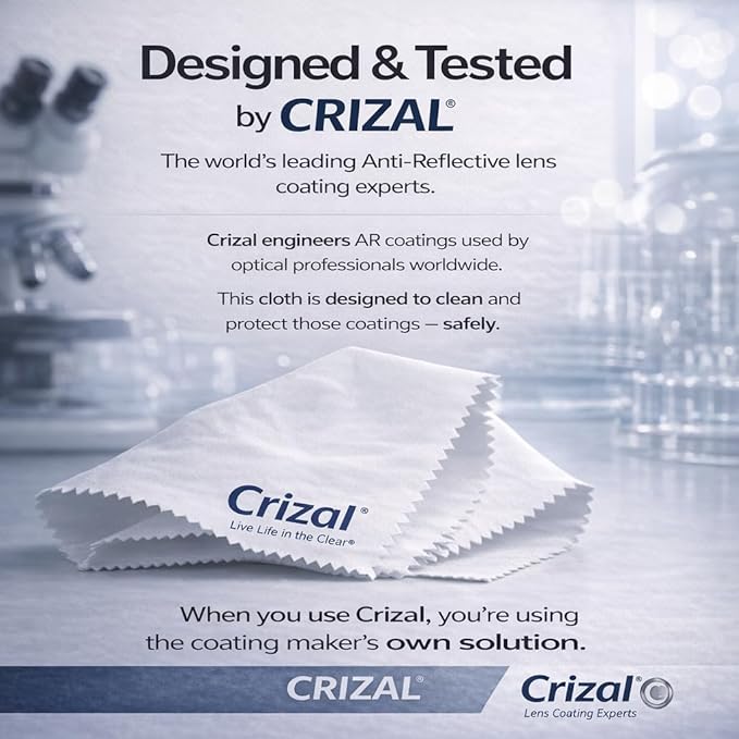 Crizal Eyeglass Cleaning Cloths – 8 Pack Premium Microfiber – Designed & Tested for AR-Coated Lenses – Trusted by Optical Professionals