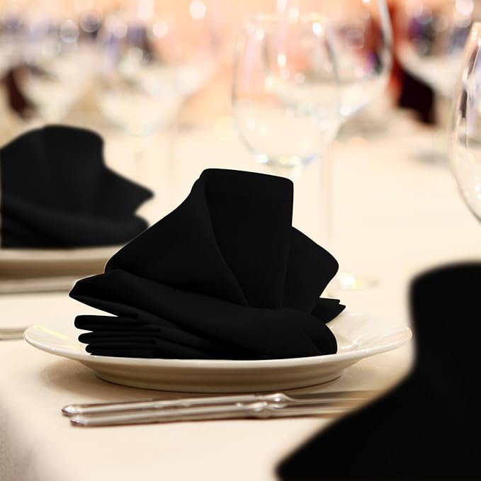Avalon Kitchen Black Cloth Napkins Bulk (Pack of 24) - 100% Polyester Dinner Linen Napkins Cloth Washable & Reusable - Durable with Hemmed Edges - Ideal for Parties and Weddings (17x17 Inches)