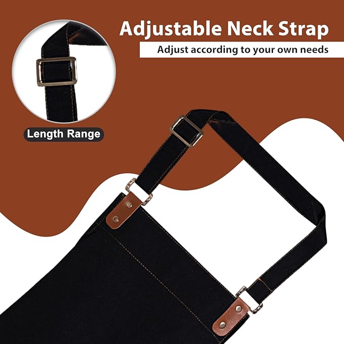Apron for Men Women, Chef Apron with Adjustable Neck Strap, Heavy Duty Apron with Pockets, for Cooking, Gardening
