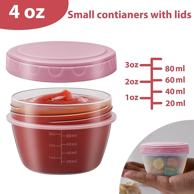 Salad Dressing Container to Go with lids,Dishwasher and Microwave Safe Tiny Condiment Containers with Graduated Lines, Reusable and Leakproof Small Sauce Containers for Lunch Box 6 Pcs 4 OZ Mixed 2