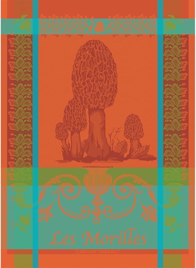 Garnier Thiebaut Les Morilles Vermillon (Vermilion Morels) French Kitchen Towel 22"x30", Cotton, Jacquard