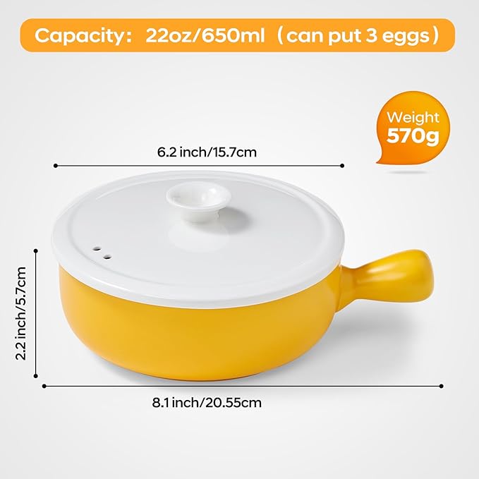 EliteVibe Ceramic Microwave Egg Cooker Scrambled with Lid, BPA-Free Non-Stick Non-Toxic & Heat-Resistant Quick Cooking Egg Maker, Dishwasher Safe, Holds Up to 3 Eggs（Yellow）