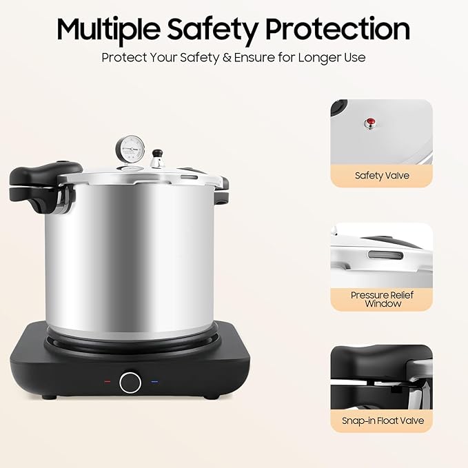 Pressure Canner 22-Quart, Silver Aluminum Pressure Cooker Stainless Steel Pressure Canner 22 Quart Induction Built-in Pressure Gauge with Rack
