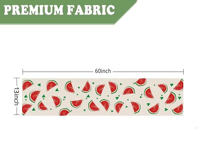 Summer Table Runner Watermelon Green Heart Burlap Table Decoration Holiday Home Party Kitchen Dining Table Supplies 13x60 Inch