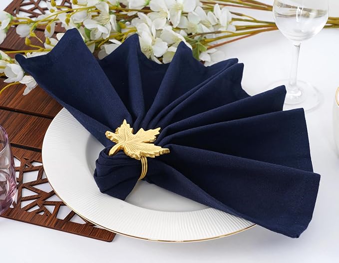 Blue Needles Solid Cloth Napkins Set of 6 Navy Blue 100% Cotton Dinner Napkins 18x18 inches - Soft, Reusable, Absorbent & Washable Linen, Ideal for Spring Summer Easter Events Parties & Everyday Use